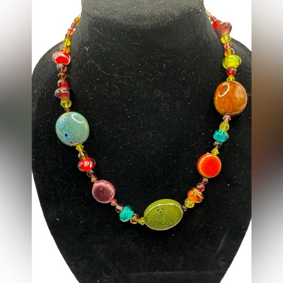 Colorful Women’s Necklace Made From Glass, Acrylic, & Plastic Beads. Approx 20” - Picture 1 of 3